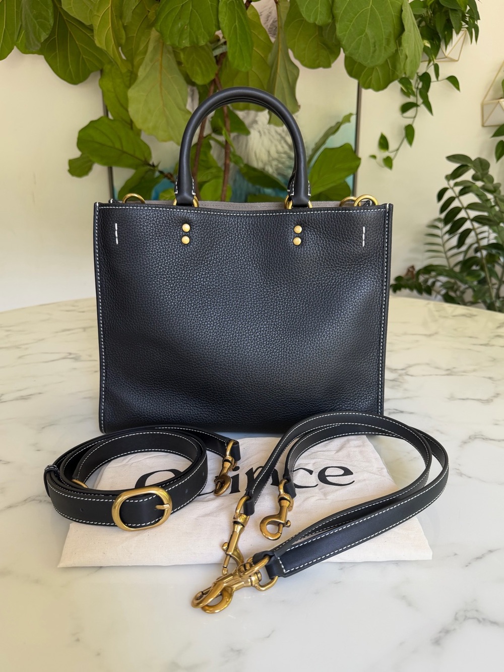 Quince Italian Leather Medium Convertible Satchel Black Crossbody Bag Rogue